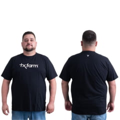 Camiseta Masculina Texas Farm Preta Plus Size Manga Curta Com Logo em Branco Ref.CM258