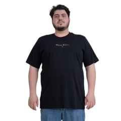 Camiseta Masculina Texas Farm Preta Plus Size Manga Curta Preto Com Logo Escrito Em Branco Ref:CM630