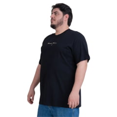 Camiseta Masculina Texas Farm Preta Plus Size Manga Curta Preto Com Logo Escrito Em Branco Ref:CM630