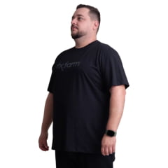 Camiseta Masculina Texas Farm Preta Plus Size Manga Curta Preto Com Logo Estampado Cinza Escuro Ref: CM258