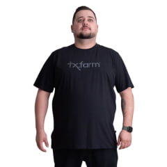 Camiseta Masculina Texas Farm Preta Plus Size Manga Curta Preto Com Logo Estampado Cinza Escuro Ref: CM258