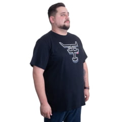 Camiseta Masculina Texas Farm Preta Plus Size Manga Curta Preto Com Logo Estampado Preto Azul E Branco Ref:CM542
