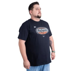 Camiseta Masculina Texas Farm Preta Plus Size Manga Curta Preto Com Logo Estampado Preto/Laranja E Creme Ref:CM575