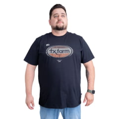 Camiseta Masculina Texas Farm Preta Plus Size Manga Curta Preto Com Logo Estampado Preto/Laranja E Creme Ref:CM575