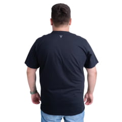 Camiseta Masculina Texas Farm Preta Plus Size Manga Curta Preto Com Logo Estampado Preto/Laranja E Creme Ref:CM575
