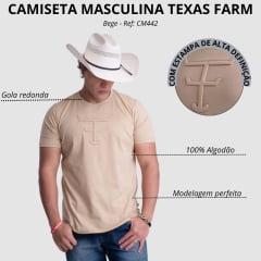Camiseta Masculina Texas Farm TX Ledge Manga Curta Bege Logo Aplicada Ref:CM442
