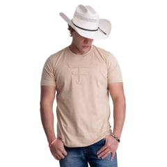 Camiseta Masculina Texas Farm TX Ledge Manga Curta Bege Logo Aplicada Ref:CM442