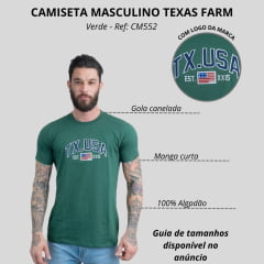 Camiseta Masculina Texas Farm Verde Bandeira Manga Curta Com Logo Aplicada USA Ref:CM552