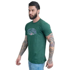 Camiseta Masculina Texas Farm Verde Bandeira Manga Curta Com Logo Aplicada USA Ref:CM552