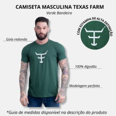 Camiseta Masculina Texas Farm Verde Bandeira Manga Curta Com Logo Em Branco Ref.CM589