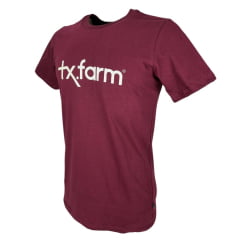 Camiseta Masculina Texas Farm Vermelho Manga Curta Vermelho Vinho Com Logo Estampado Branco.CM258