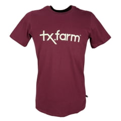 Camiseta Masculina Texas Farm Vermelho Manga Curta Vermelho Vinho Com Logo Estampado Branco.CM258