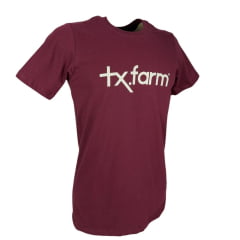 Camiseta Masculina Texas Farm Vermelho Manga Curta Vermelho Vinho Com Logo Estampado Branco.CM258