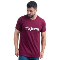 Camiseta Masculina Texas Farm Vermelho Vinho Estampa Bege - Ref. CM258