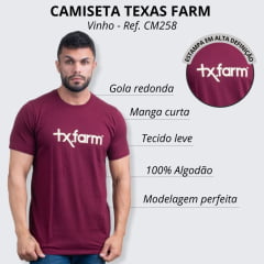 Camiseta Masculina Texas Farm Vermelho Vinho Estampa Bege - Ref. CM258