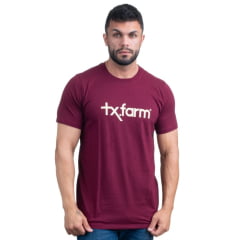 Camiseta Masculina Texas Farm Vermelho Vinho Estampa Bege - Ref. CM258