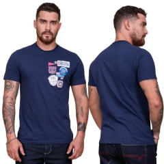 Camiseta Masculina TXC Azul Marinho Regular Custom Manga Curta Flames Ref. 192214