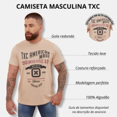 Camiseta Masculina TXC Bege Custom Regular Manga Curta Com Logo Estampada Em Preto Ref.192113