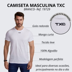 Camiseta Masculina TXC Branca Classic Logo Bordada Em Preto - Ref 19729