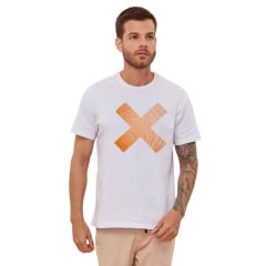 Camiseta Masculina TXC Branca Custom Regular Manga Curta Com Logo Laranja REF: 192121