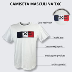 Camiseta Masculina TXC Branca Manga Curta Custom Regular Com Logo Vermelho/Azul Ref.1912076