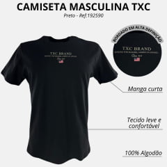 Camiseta Masculina TXC Brand Manga Curta Regular Meia Malha Preto Estampada Ref:192566
