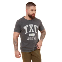 Camiseta Masculina TXC Cinza Manga Curta Extra Regular Com Logo Branca Ref.192095