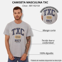 Camiseta Masculina TXC Cinza Mescla Manga Curta Com Logo Em Azul Ref.192154