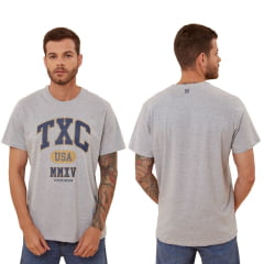 Camiseta Masculina TXC Cinza Mescla Manga Curta Com Logo Em Azul Ref.192154