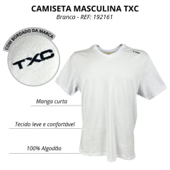 Camiseta Masculina TXC Classic Regular M. Curta Branco C/ Bordado Azul E Gola V REF: 192161