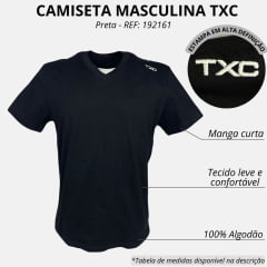 Camiseta Masculina TXC Classic Regular Manga Curta Preto Bordado Branco Ref: 192161