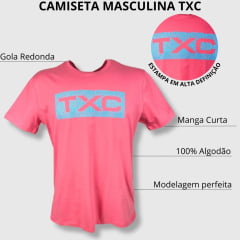 Camiseta Masculina TXC Classic Regular Manga Curta Rosa Estampado Azul Ref.192142