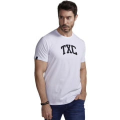 Camiseta Masculina TXC Custom Branca Manga Curta Com Logo Em Preto Ref:19737