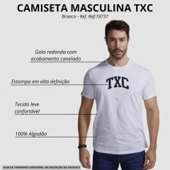 Camiseta Masculina TXC Custom Branca Manga Curta Com Logo Em Preto Ref:19737