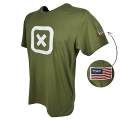 Camiseta Masculina TXC Custom Manga Curta Verde Militar Estampado Branco REF: 19742