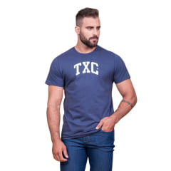 Camiseta Masculina Txc Custom Manga Curta Azul Marinho Estampado Branco Ref:19737