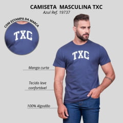 Camiseta Masculina Txc Custom Manga Curta Azul Marinho Estampado Branco Ref:19737