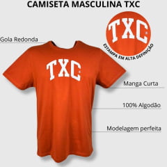 Camiseta Masculina TXC Custom Manga Curta Laranja Estampado Branco Ref.19737