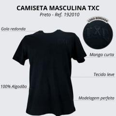 Camiseta Masculina TXC Custom Manga Curta Preto Bordado Logo Preta R:192010