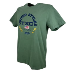 Camiseta Masculina TXC Custom Manga Curta Verde Militar Com Aplicação Logo em Azul Ref.192011