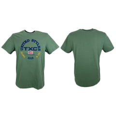 Camiseta Masculina TXC Custom Manga Curta Verde Militar Com Aplicação Logo em Azul Ref.192011