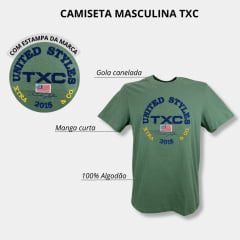 Camiseta Masculina TXC Custom Manga Curta Verde Militar Com Aplicação Logo em Azul Ref.192011