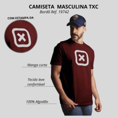 Camiseta Masculina TXC Custom Manga Curta Vinho Estampado Branco Ref:19742