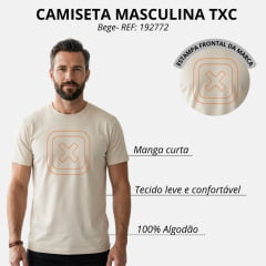 Camiseta Masculina TXC Fio 30 Manga Curta Bege Estampado Logo Laranja REF:192772