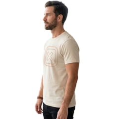 Camiseta Masculina TXC Fio 30 Manga Curta Bege Estampado Logo Laranja REF:192772