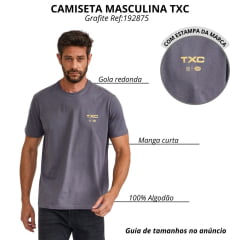 Camiseta Masculina TXC Fio 30 Manga Curta Grafite Estampada Logo Amarelo Ref: 192875