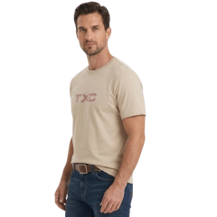 Camiseta Masculina TXC Fio 30 Regular Manga Curta Bege Logo Vermelho Ref:192900