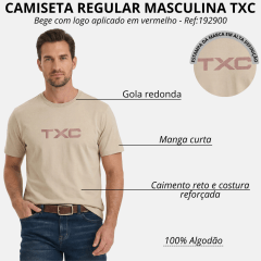 Camiseta Masculina TXC Fio 30 Regular Manga Curta Bege Logo Vermelho Ref:192900