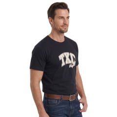 Camiseta Masculina TXC Fio 30 Regular Manga Curta Preta Estampada Logo Bege Ref:193089