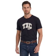 Camiseta Masculina TXC Fio 30 Regular Manga Curta Preta Estampada Logo Bege Ref:193089